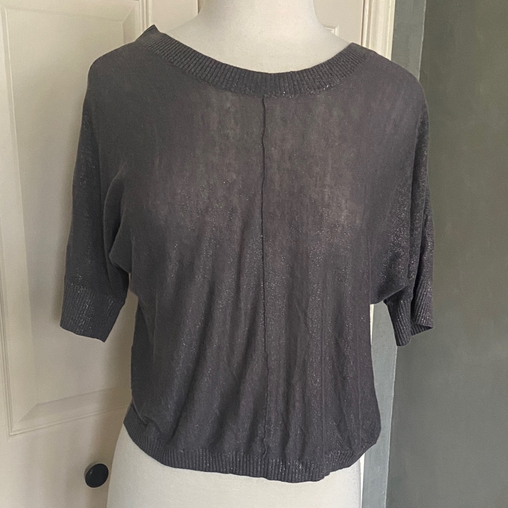 Club Monaco S/P Linen Charcoal Women's V-back metallic sweater